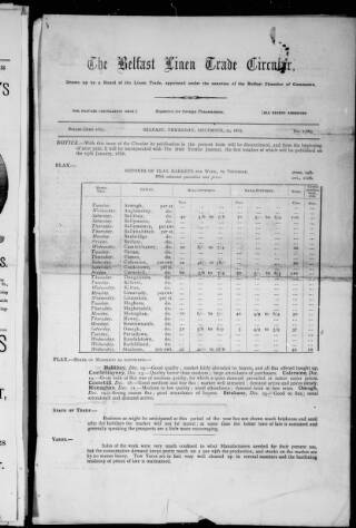 cover page of Belfast Linen Trade Circular published on December 24, 1885