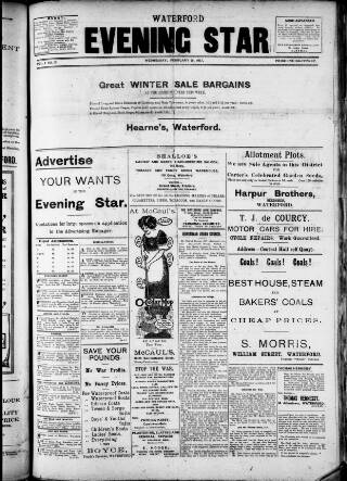 cover page of Waterford Evening Star published on February 28, 1917