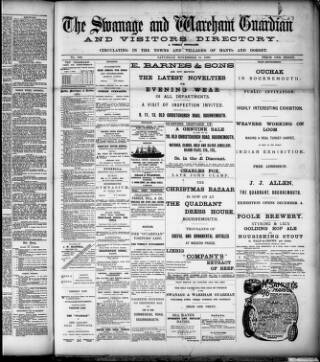 cover page of Swanage and Wareham Guardian published on November 30, 1895
