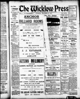 cover page of Wicklow Press published on November 30, 1907