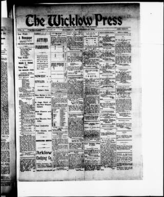 cover page of Wicklow Press published on September 18, 1909