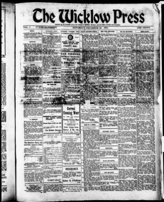 cover page of Wicklow Press published on December 30, 1911