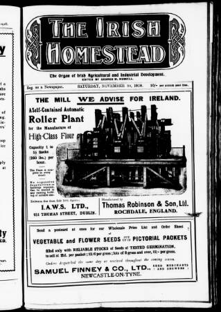 cover page of Irish Homestead published on November 30, 1918