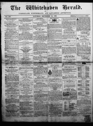 cover page of Whitehaven Herald and Cumberland Advertiser published on September 18, 1858