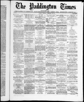 cover page of Paddington Times published on February 28, 1874
