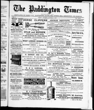 cover page of Paddington Times published on November 30, 1889