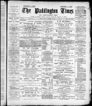 cover page of Paddington Times published on September 18, 1896