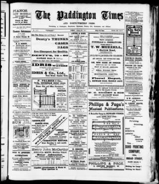 cover page of Paddington Times published on February 28, 1913