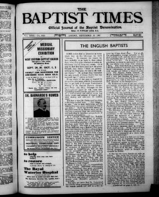 cover page of Baptist Times published on September 18, 1947