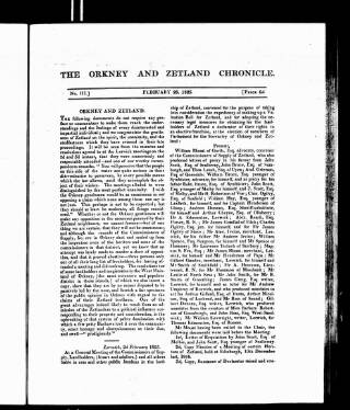 cover page of Orkney & Zetland Chronicle published on February 28, 1825