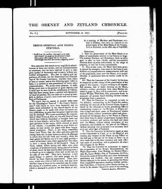 cover page of Orkney & Zetland Chronicle published on September 30, 1825