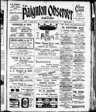 cover page of Paignton Observer and Echo published on September 26, 1918