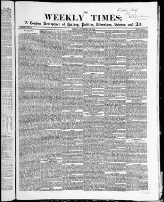 cover page of Weekly Times & Echo (London) published on November 30, 1856