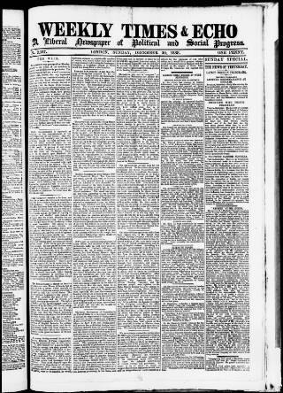 cover page of Weekly Times & Echo (London) published on December 30, 1888
