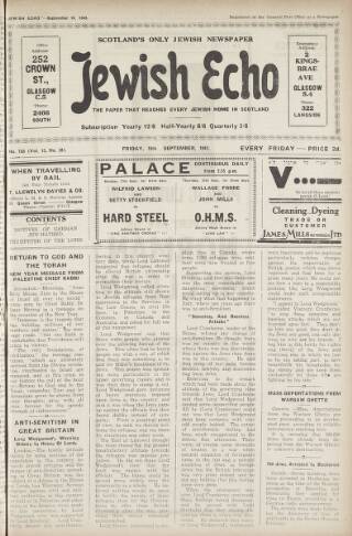 cover page of Jewish Echo published on September 18, 1942