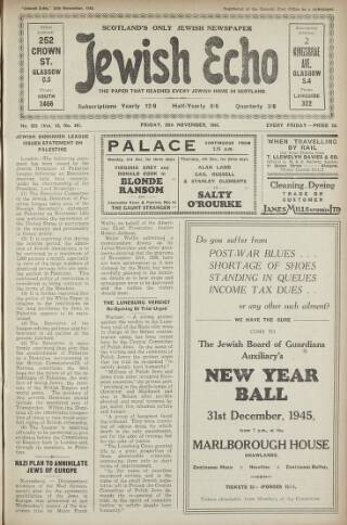 cover page of Jewish Echo published on November 30, 1945
