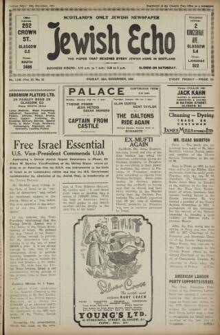 cover page of Jewish Echo published on December 30, 1949