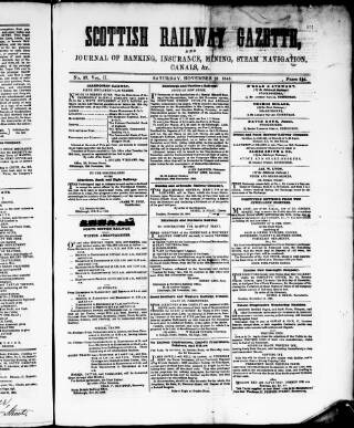 cover page of Scottish Railway Gazette published on November 28, 1846