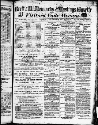 cover page of Brett's St. Leonards and Hastings Gazette and Visitors' Vade Mecum published on November 30, 1878