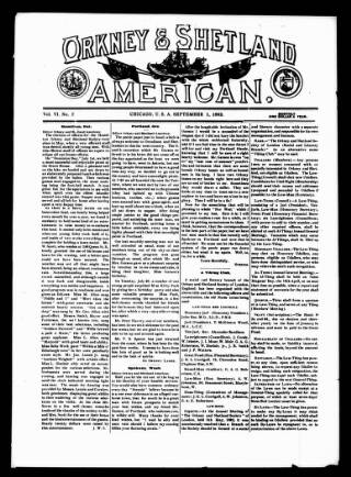 cover page of Orkney & Shetland American published on September 1, 1892