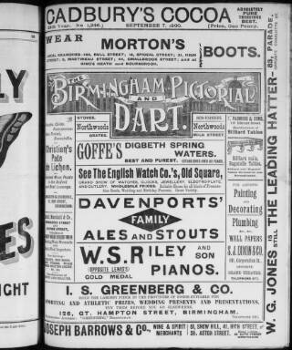 cover page of Birmingham Pictorial and Dart published on September 7, 1900