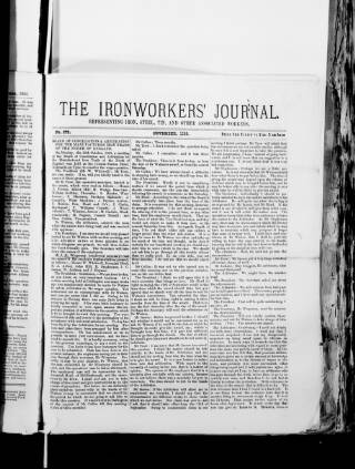 cover page of Ironworkers' Journal (Darlington) published on November 1, 1885