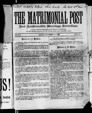cover page of Matrimonial Post and Fashionable Marriage Advertiser published on December 12, 1885