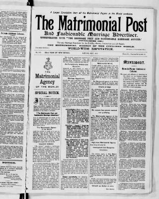 cover page of Matrimonial Post and Fashionable Marriage Advertiser published on May 5, 1912