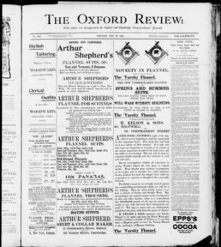 cover page of Oxford Review published on May 29, 1905