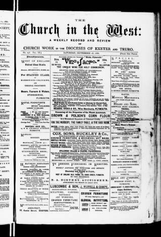 cover page of Church in the West published on September 18, 1886