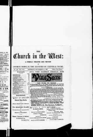 cover page of Church in the West published on November 27, 1886