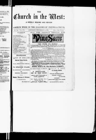 cover page of Church in the West published on December 11, 1886