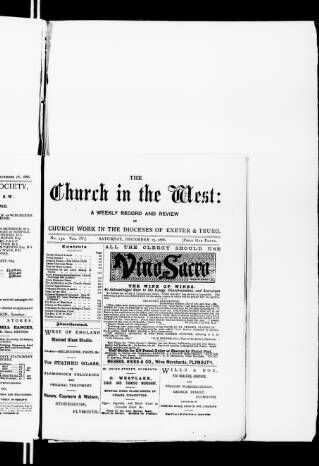 cover page of Church in the West published on December 25, 1886