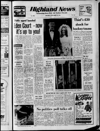 cover page of Highland News published on November 30, 1972