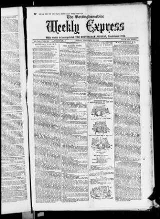 cover page of Nottinghamshire Weekly Express published on November 30, 1888