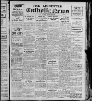 cover page of Leicester Catholic News published on February 28, 1920
