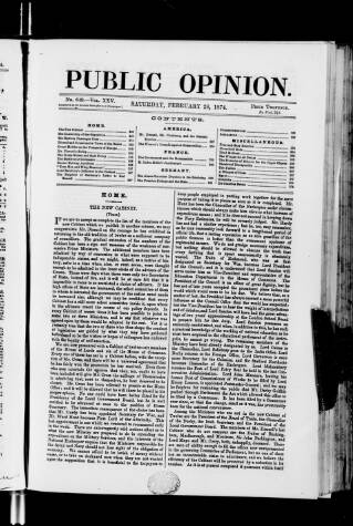 cover page of Public Opinion published on February 28, 1874