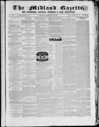 cover page of Midland Gazette and Mansfield Times published on February 28, 1857