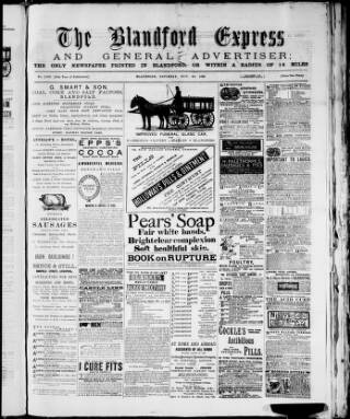 cover page of Blandford Express published on November 30, 1889