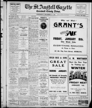 cover page of St. Austell Gazette and Cornwall County News published on December 30, 1931