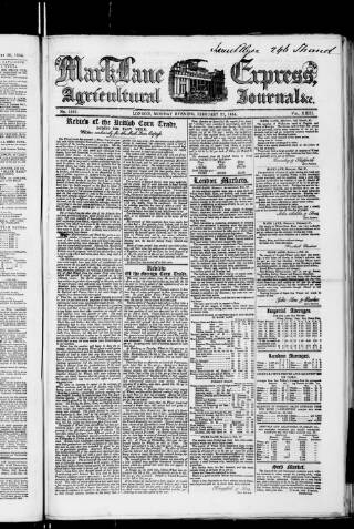 cover page of Mark Lane Express published on February 27, 1854