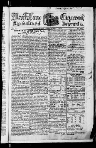 cover page of Mark Lane Express published on February 5, 1855