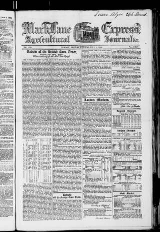 cover page of Mark Lane Express published on July 9, 1855