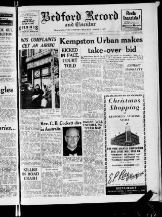 cover page of Bedford Record published on November 30, 1965
