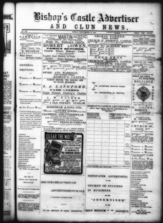 cover page of Bishop's Castle Advertiser and Clun News published on September 18, 1903