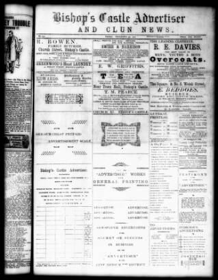 cover page of Bishop's Castle Advertiser and Clun News published on December 30, 1910