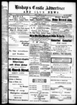 cover page of Bishop's Castle Advertiser and Clun News published on February 28, 1913