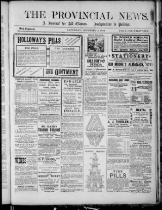 cover page of Provincial News (Lydney) published on December 3, 1910
