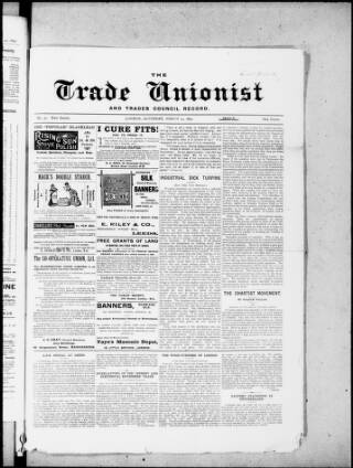 cover page of Trade Unionist published on March 19, 1892