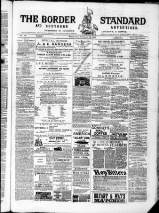 cover page of Border Standard published on February 28, 1883